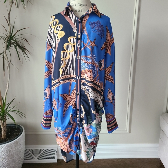 Her ..Bottari Blue Button-Up Shirt Dress Sz.L - Picture 1 of 14